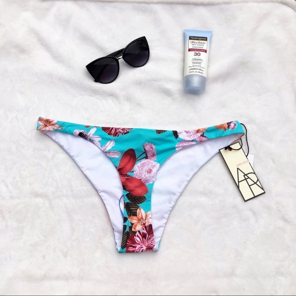Aerin Rose Swim Teal floral bikini bottom NWT XL